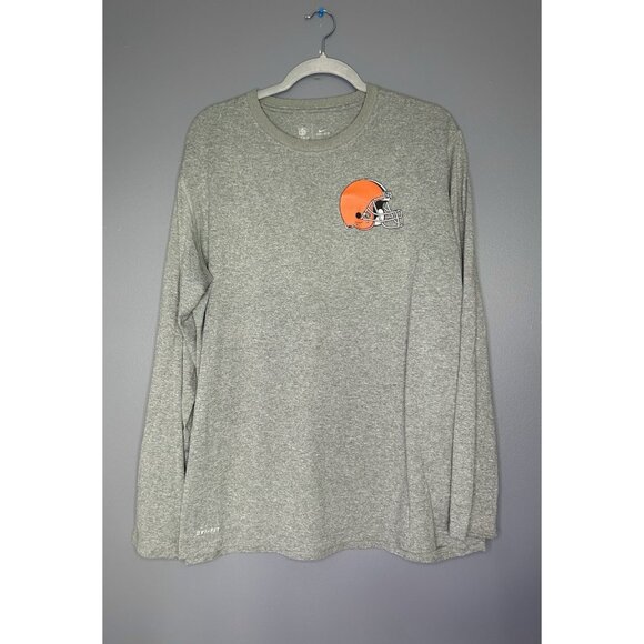 Nike Dri Fit Cleveland Browns Long Sleeve Shirt Men's XL Grey Orange Helmet Logo - Picture 1 of 11